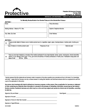 Protective Life Tobacco Use Questionnaire