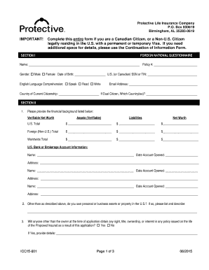 Foreign National Life Insurance Questionnaire