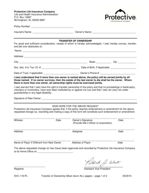 Protective Life Insurance Transfer of Ownership Form