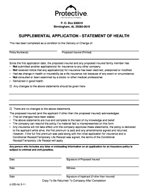 Supplemental Application Statement of Health