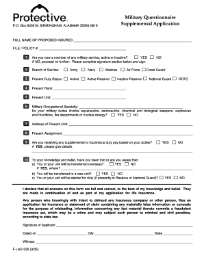 Military Questionnaire Supplemental Application