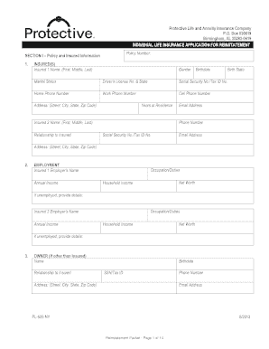 Individual Life Insurance Application for Reinstatement