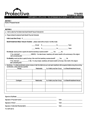 Supplemental Application Pre-Determined Death Benefit Payout Endorsement