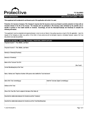 Trust Certification Application Supplement