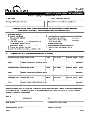Individual Life Insurance Application Rider Worksheet