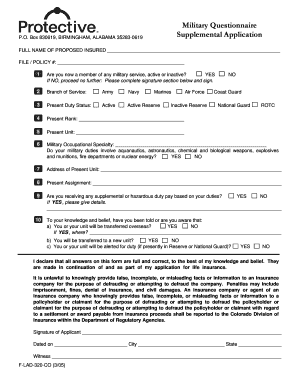 Military Questionnaire Supplemental Application