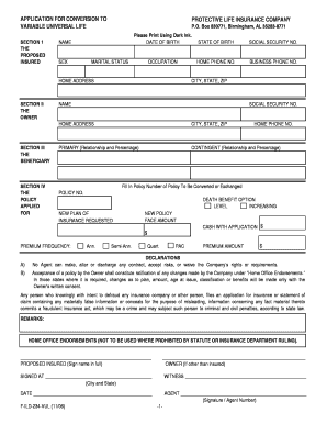 Protective Life Insurance Conversion Application