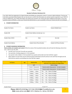 Standard Verification Worksheet