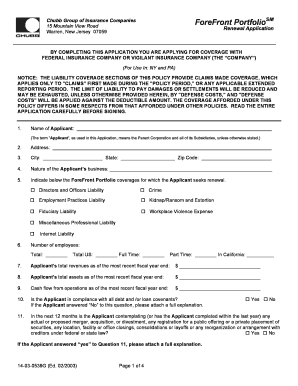 Chubb ForeFront PortfolioSM Renewal Application