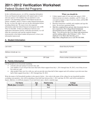 2011-2012 Verification Worksheet