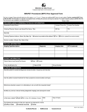 MRI/PET Procedures Prior Approval Form
