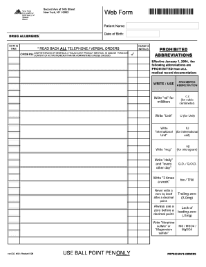 Medical Orders Form