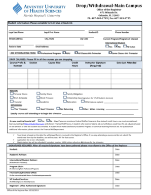 Student Drop/Withdrawal Form