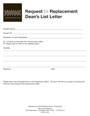 What is ideal a1c - Request for Replacement Deans List Letter - w2 aic