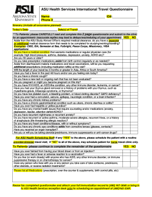 ASU Health Services International Travel Questionnaire