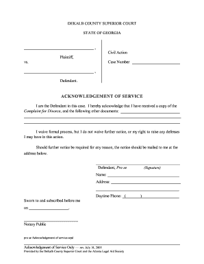 Acknowledgement of Service for Divorce