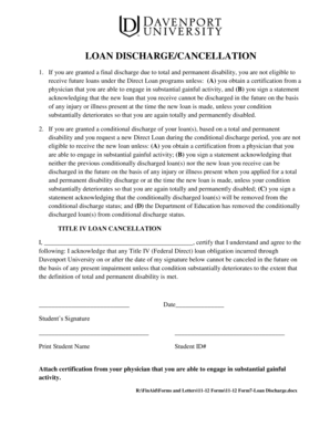 Loan Discharge/Cancellation Form