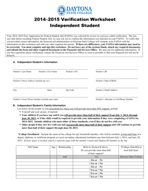 2014–2015 Verification Worksheet