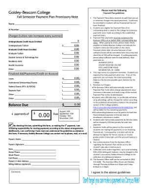 Goldey-Beacom College Payment Plan Promissory Note