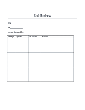 Rock Hardness Observation Form