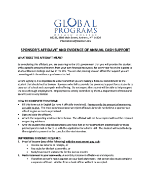Sponsor's Affidavit for Student Support