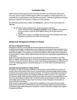 Colorado Meningococcal Vaccination Policy