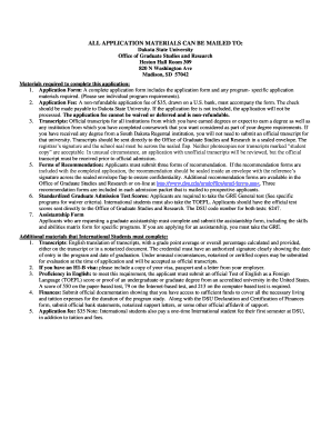 Dakota State University Graduate Application Form