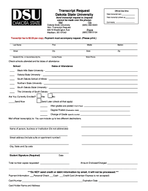 Dakota State University Transcript Request Form