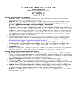 Dakota State University Graduate Application Form