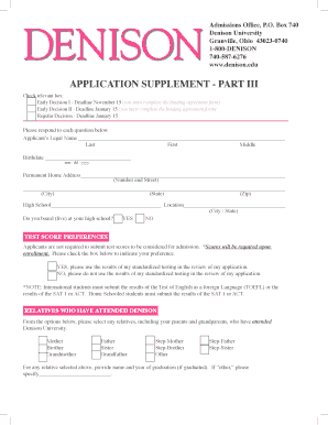 Denison University Application Supplement Part III