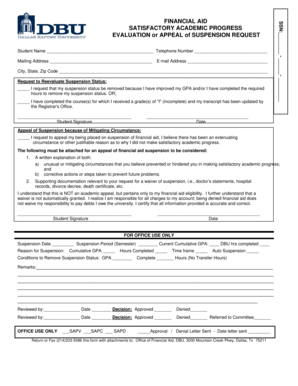 Satisfactory Academic Progress Evaluation or Appeal of Suspension Request