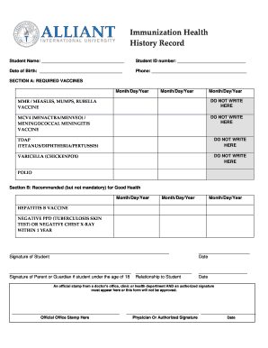 Student Immunization Health Record