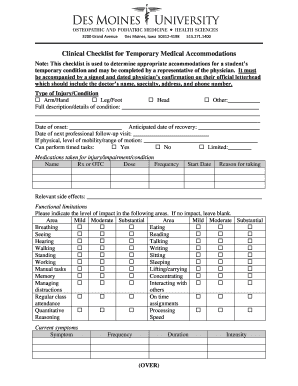 Clinical Checklist for Temporary Medical Accommodations