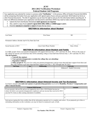 2011-2012 Verification Worksheet