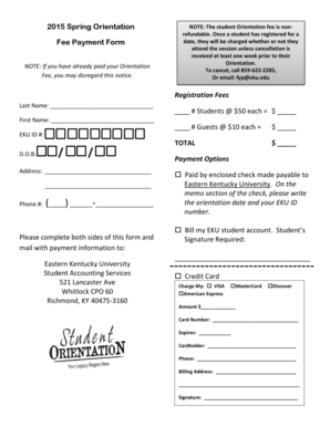 2015 Spring Orientation Fee Payment Form