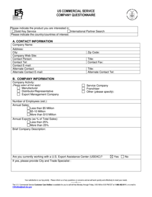 US Commercial Service Company Questionnaire