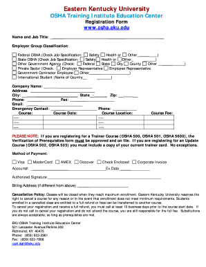 OSHA Training Registration Form