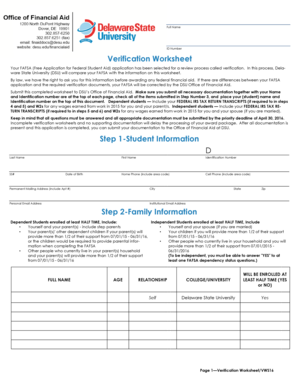 FAFSA Verification Worksheet