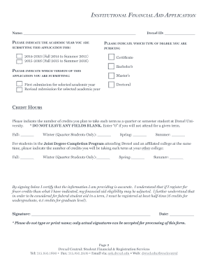 Institutional Financial Aid Application