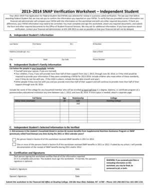 2013-2014 SNAP Verification Worksheet