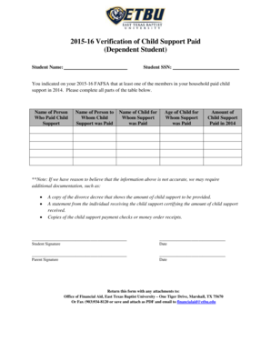 2015-16 Verification of Child Support Paid Form
