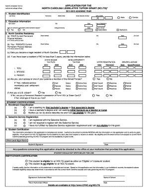 North Carolina Legislative Tuition Grant Application