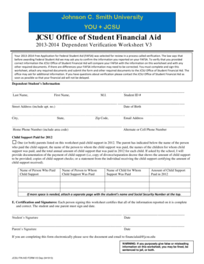 2013-2014 Dependent Verification Worksheet