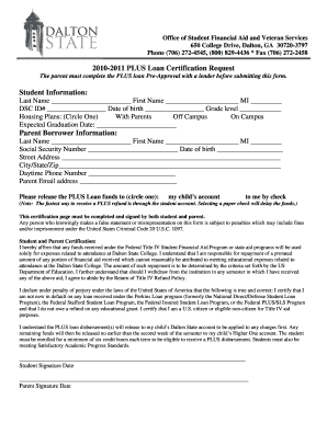 2010-2011 PLUS Loan Certification Request