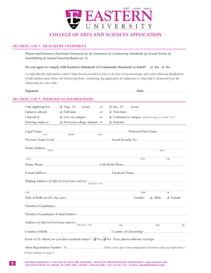 college of arts and sciences application - eastern