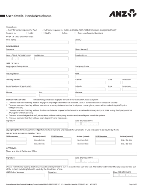 ANZ User Details Form