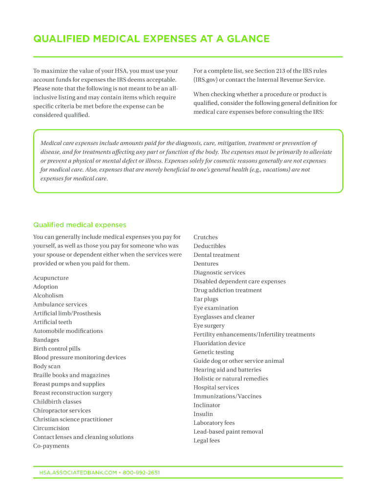 Fillable Online QUALIFIED MEDICAL EXPENSES AT A GLANCE Fax Email Print