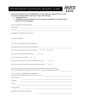 Arvest Bank Sponsorship Donation Request Form
