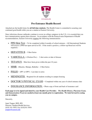 Pre-Entrance Health Record