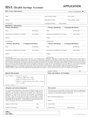 Health Savings Account Application and Custodial Agreement
